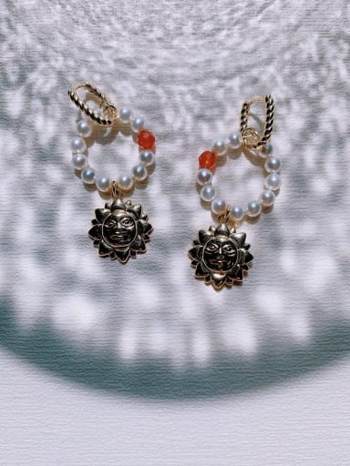 Brass Imitation Pearl Geometric Vintage Handmade Beaded Drop Earring