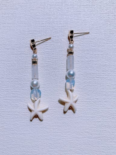Brass Natural  Gemstone Crystal  Pentagram Minimalist Handmade Beaded Drop Earring