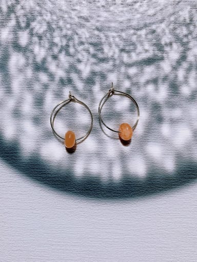 Brass Natural Stone Geometric Vintage Handmade Beaded  Hoop Earring