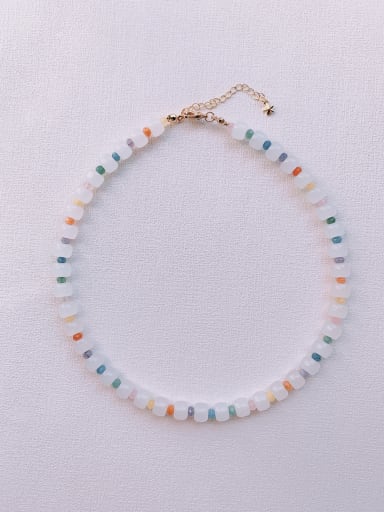 Natural  Gemstone Crystal Beads Chain Beaded Necklace