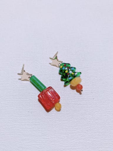custom Natural Gemstone Crystal Beads Handmade Asymmetrical Christmas Series Drop Earring