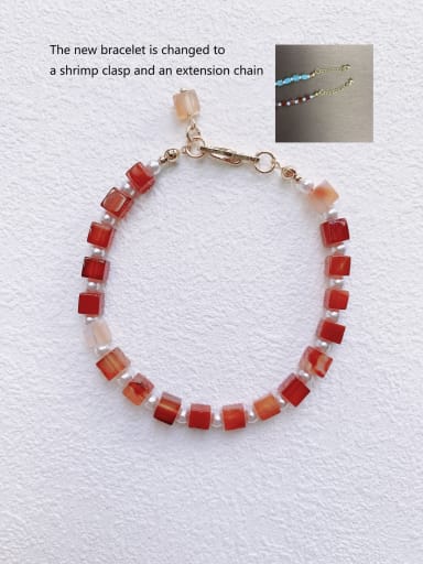 red Natural  Gemstone Crystal Beads Chain  Minimalist Handmade Beaded Bracelet