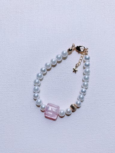 pink Natural Round Shell Beads Chain Handmade Beaded Bracelet