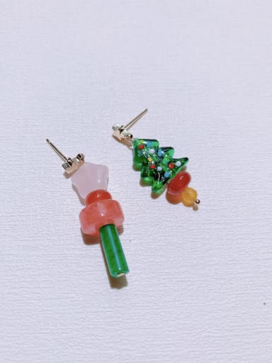 Natural Gemstone Crystal Beads Handmade Asymmetrical Christmas Series Drop Earring