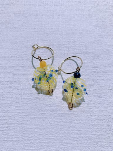 Brass Glass beads Heart Minimalist Handmade Beaded  Huggie Earring