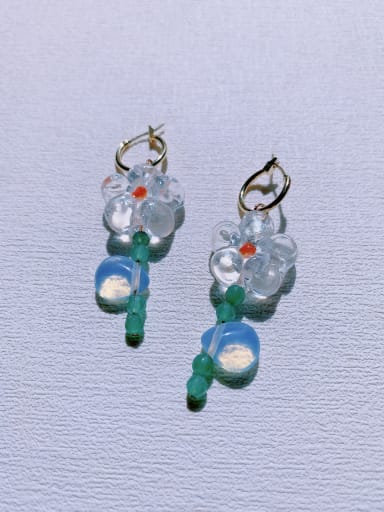 Brass Glass Beads Flower Minimalist Handmade Huggie Earring