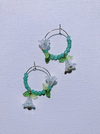 ER-071 Brass Natural  Gemstone Crystal Flower Minimalist Handmade Beaded Drop Earring