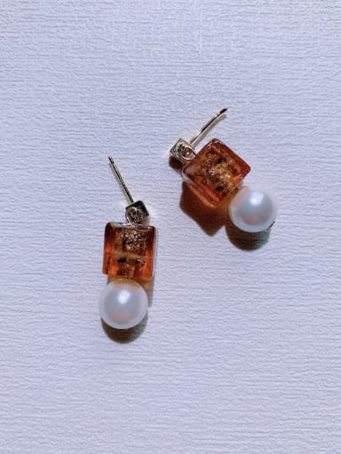 Brass Natural  Gemstone Crystal Geometric Minimalist Handmade Beaded  Drop Earring