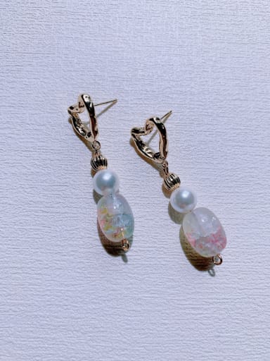 Brass Natural Shell Beads Minimalist Handmade Beaded  Drop Earring