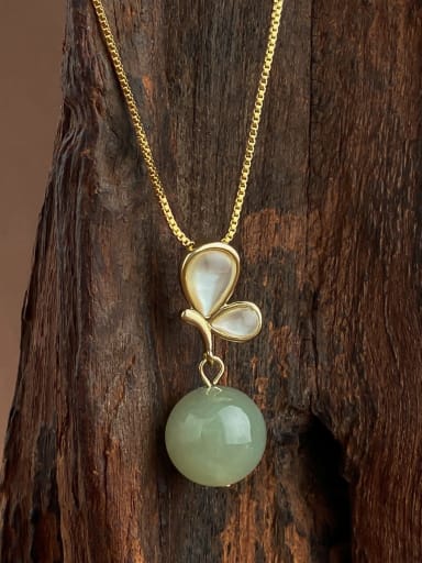 Brass Jade Green Stone Butterfly Minimalist Locket Necklace