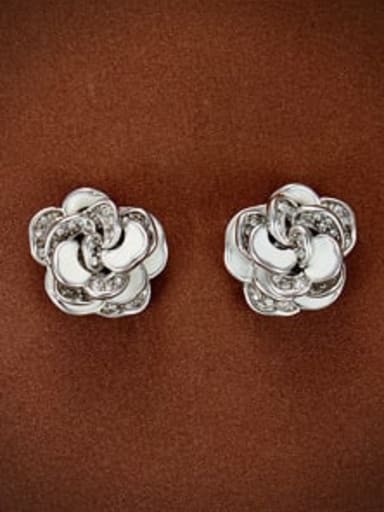custom Alloy Synthetic Crystal White Flower Minimalist Stud Earring