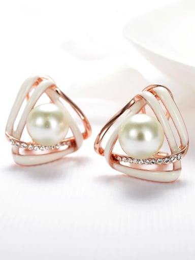Zinc Alloy Imitation Pearl White Enamel Minimalist Stud Earring