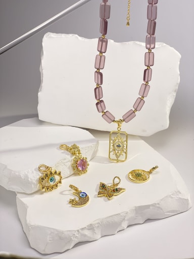 custom Brass Glass Stone Purple Stone Geometric Dainty Bib Necklace