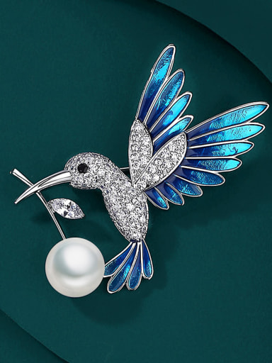 custom Brass Freshwater Pearl White Stone Bird Minimalist Pins & Brooches