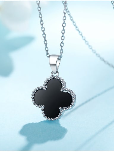 925 Sterling Silver Carnelian Black Clover Minimalist Link Necklace