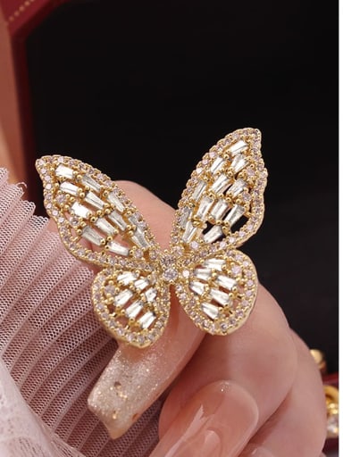 Brass Cubic Zirconia White Butterfly Dainty Band Ring