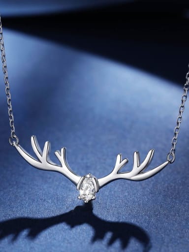 925 Sterling Silver Cubic Zirconia White Deer Minimalist Link Necklace