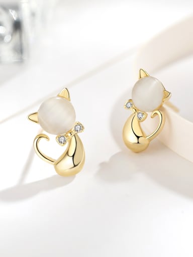 925 Sterling Silver Cats Eye White Animal Minimalist Stud Earring