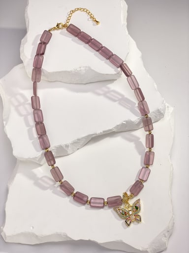 Brass Glass Stone Purple Stone Geometric Dainty Bib Necklace
