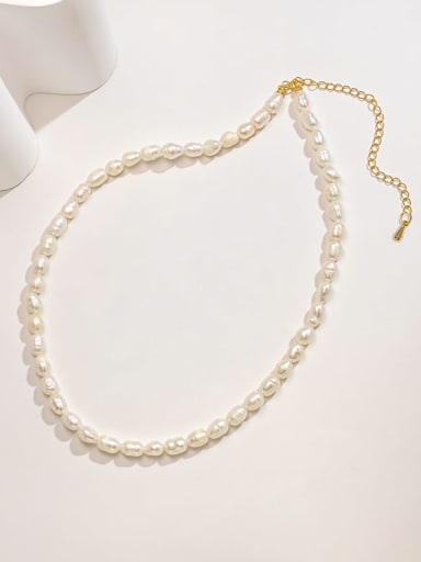 Brass Freshwater Pearl White Minimalist Necklace