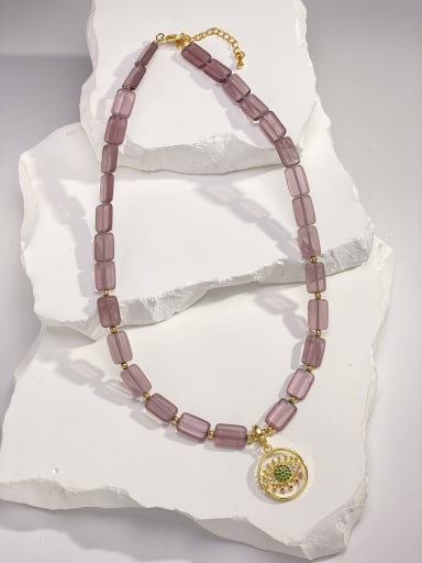 Devil's Eye Brass Glass Stone Purple Stone Geometric Dainty Bib Necklace