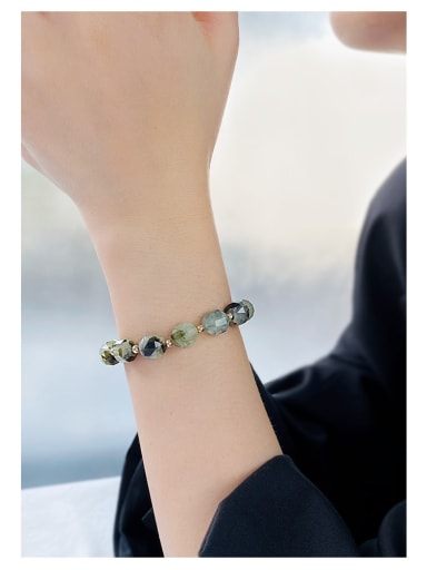 17cm Brass Prehnite Green Stone Geometric Minimalist Handmade Beaded Bracelet