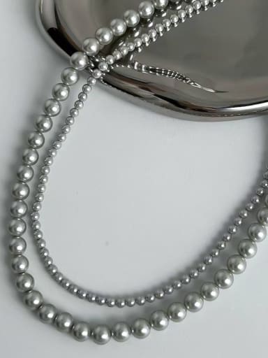 Gray Brass Glass beads Gray Round Minimalist Beaded Necklace