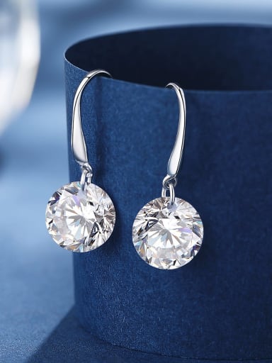 925 Sterling Silver Cubic Zirconia White Round Minimalist Drop Earring