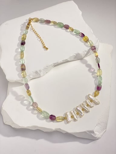 Brass Freshwater Pearl Multi Color Tassel Minimalist Cuban Necklace