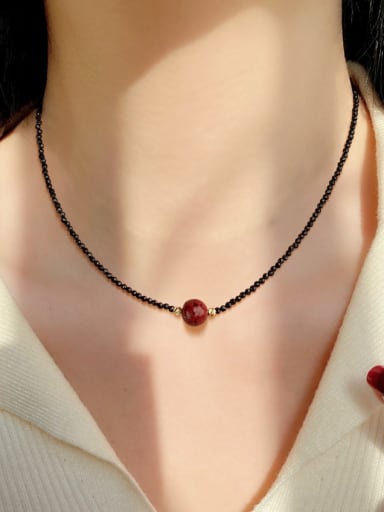 Copper Alloy Miyuki Millet Bead Black Stone Water Drop Minimalist Beaded Necklace