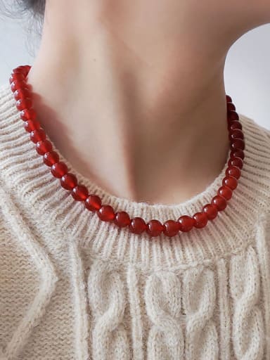 Brass Carnelian Red Round Minimalist Beaded Necklace
