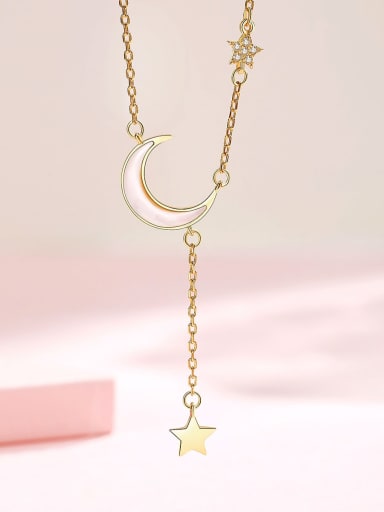 custom Brass Shell White Star Minimalist Lariat Necklace
