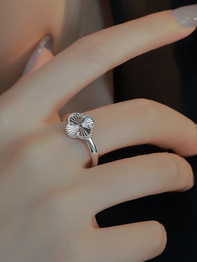 custom 925 Sterling Silver White Clover Minimalist Band Ring
