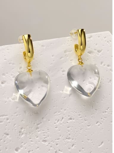 Brass Natural Stone White Heart Statement Drop Earring