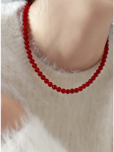 custom Brass Carnelian Red Round Minimalist Beaded Necklace