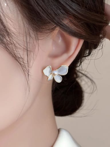 Brass Miyuki Millet Bead White Flower Minimalist Stud Earring