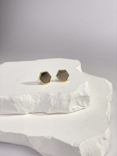 Grey Fritillaria Brass Natural Stone Multi Color Stone Geometric Minimalist Stud Earring