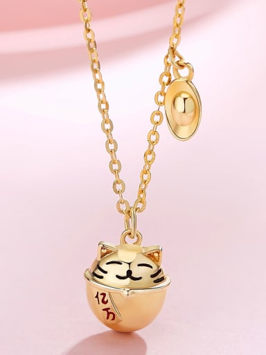 custom 925 Sterling Silver Gold Enamel Cat Minimalist Link Necklace