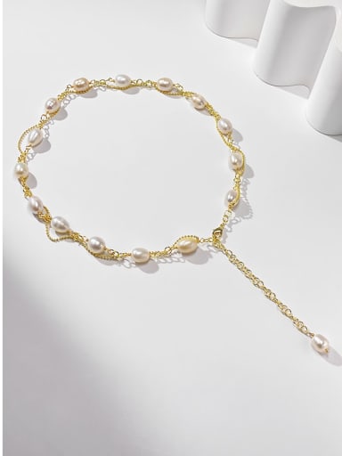 Brass Freshwater Pearl White Dainty Beaded Necklace