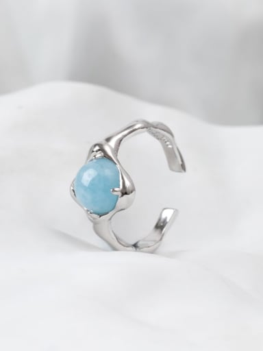 925 Sterling Silver Aquamarine Blue Irregular Minimalist Band Ring