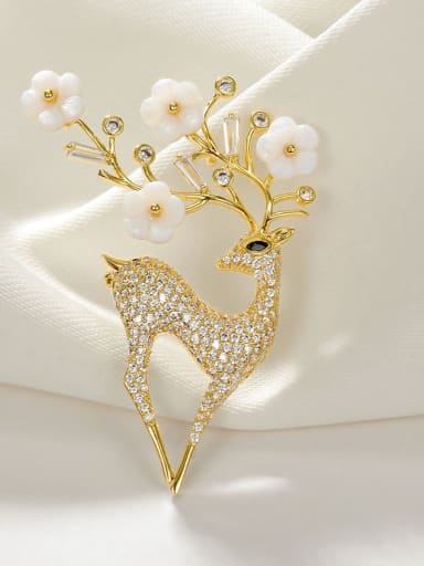 Brass Cubic Zirconia White Deer Dainty Pins & Brooches