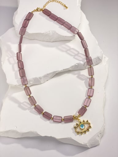Smurfs Brass Glass Stone Purple Stone Geometric Dainty Bib Necklace