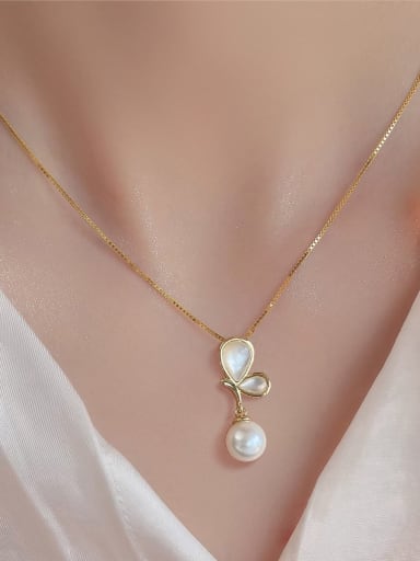 Brass Miyuki Millet Bead White Butterfly Minimalist Locket Necklace