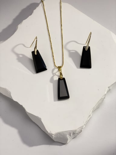 Obsidian Set Minimalist Geometric Brass Natural Stone Multi Color Stone Earring and Necklace Set