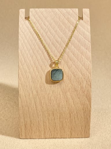 Brass Natural Stone Square Minimalist Link Necklace