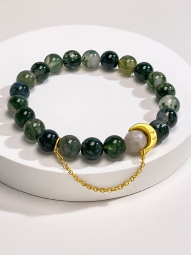 Brass Carnelian Green Moon Dainty Handmade Beaded Bracelet