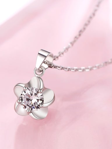 925 Sterling Silver Cubic Zirconia White Flower Minimalist Link Necklace