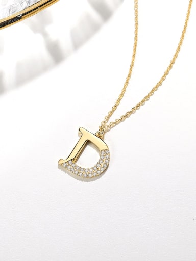 925 Sterling Silver Cubic Zirconia Gold Letter Minimalist Initials Necklace