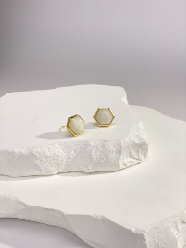 White moonlight Brass Natural Stone Multi Color Stone Geometric Minimalist Stud Earring