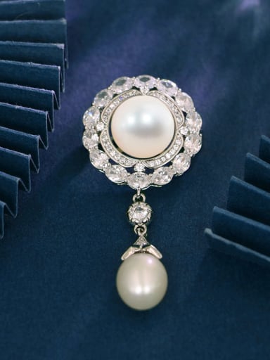 custom Brass Freshwater Pearl White Round Minimalist Pins & Brooches